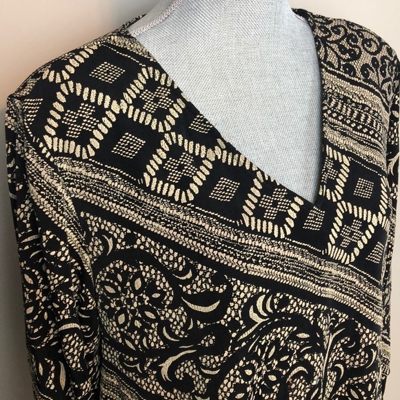 VTG R&M Richards Tan & Black Beaded Fringe V-Neck - Picture 4 of 8